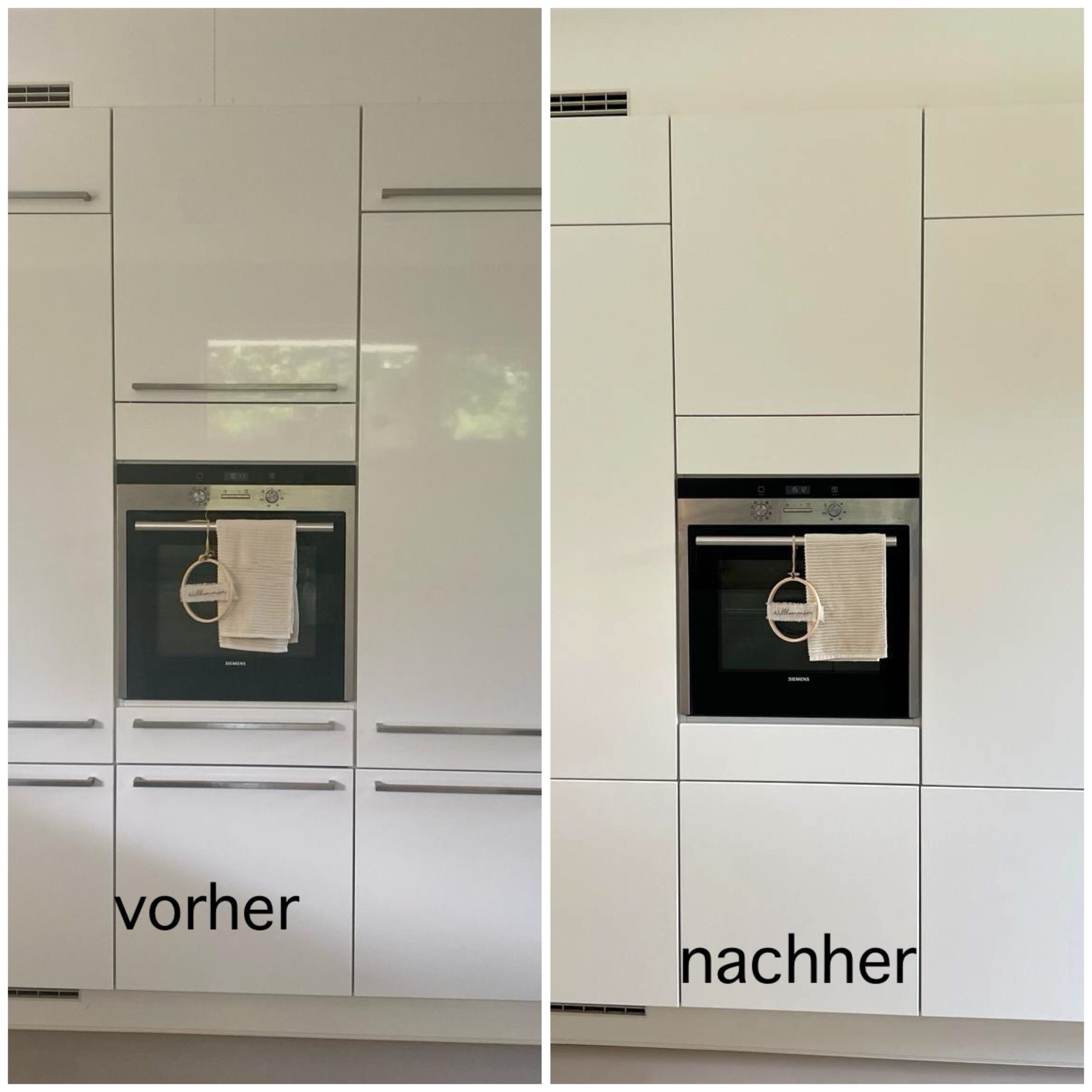 Folierung Fronten der Küche: Eine glänzende Oberfläche wurde in matt-glänzend verwandelt Folierung Fronten der Küche: Eine glänzende Oberfläche wurde in matt-glänzend verwandelt